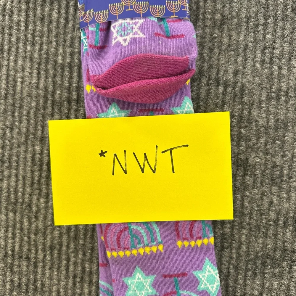 Sumona Hanukkah Knee High Socks Ladies Size 9-11 Purple Menorah Star of David
